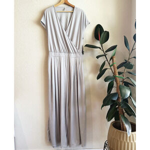 Halara Womens Wide Leg Jumpsuit XL Easy Peezy Wrap V-Neck Short Sleeve Crepe